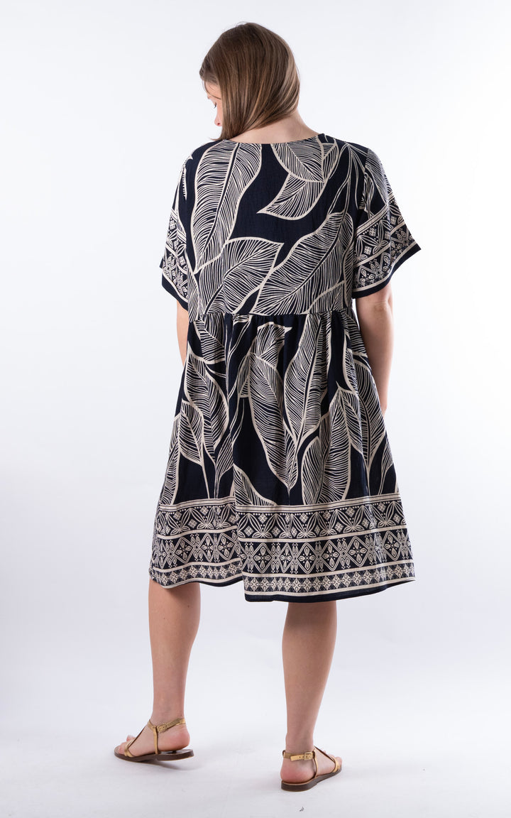 Palma Midi Leaf Dress | Navy