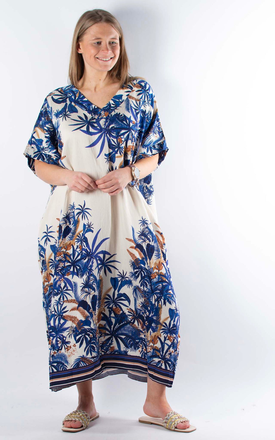 Palma Multi-Leaf Dress | Blue