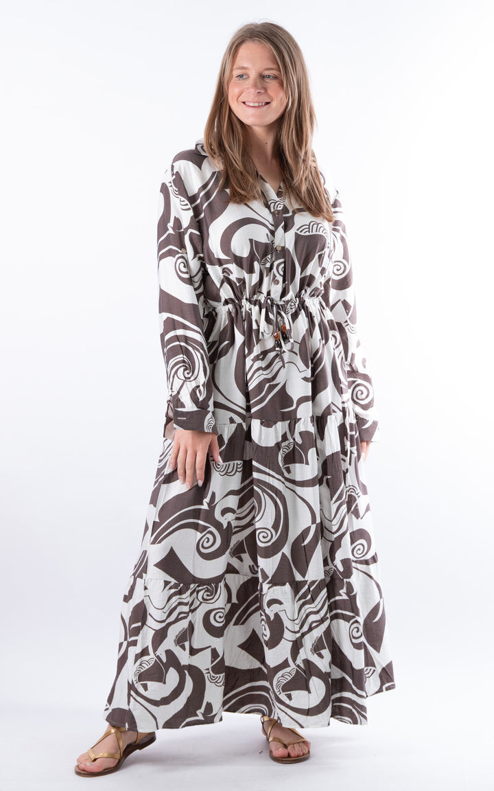 Palma Multi-Pattern Dress | Coffee