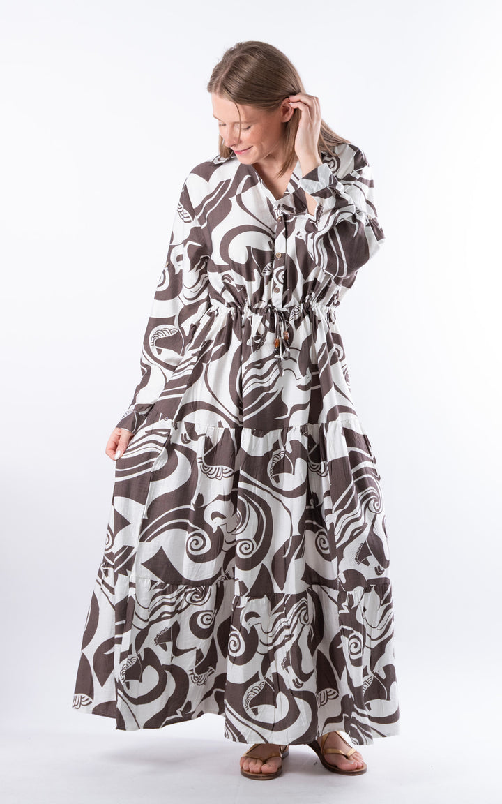 Palma Multi-Pattern Dress | Coffee