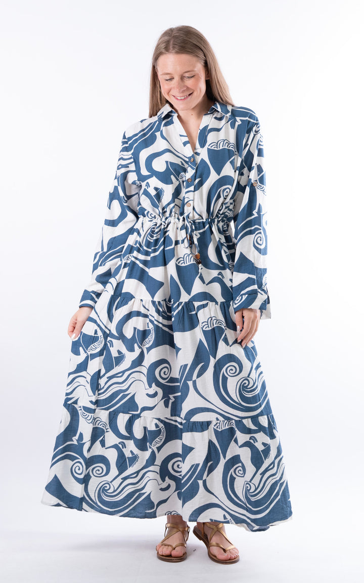 Palma Multi-Pattern Dress | Denim