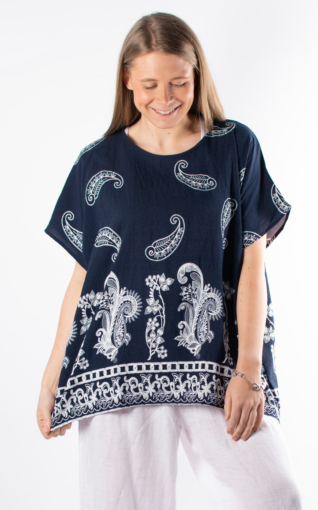 Palma Paisley Chain T | Navy