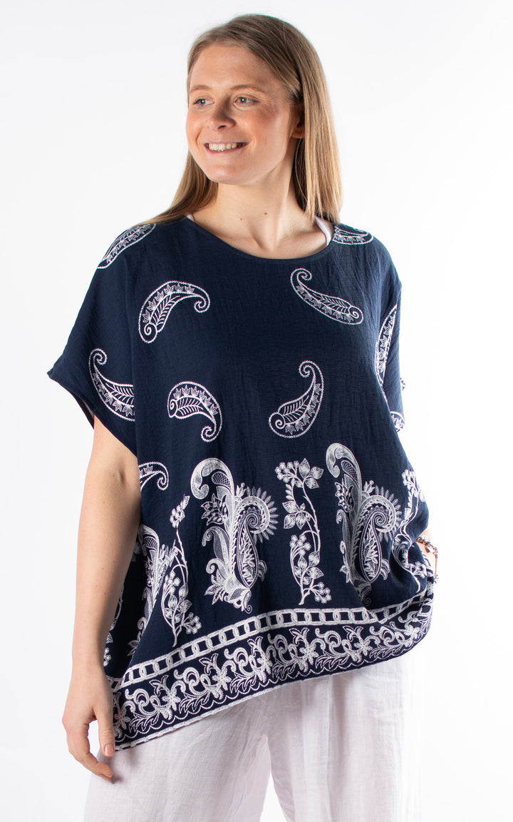 Palma Paisley Chain T | Navy