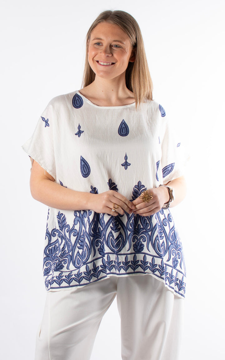 Palma Paisley T | White/Blue