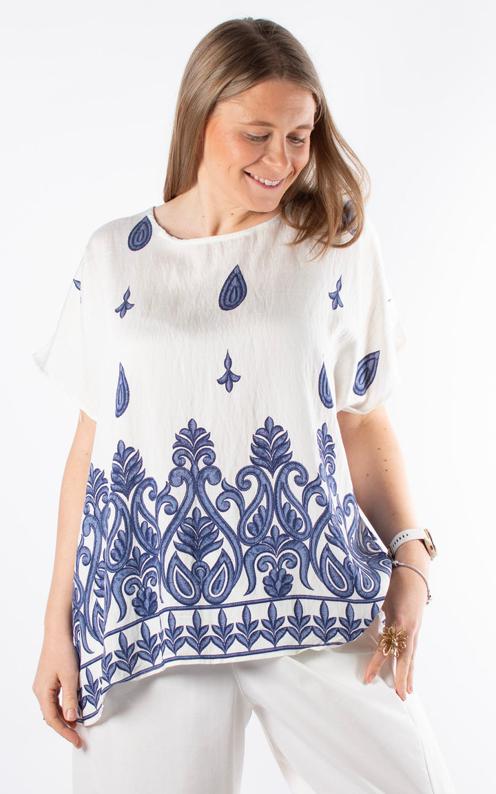 Palma Paisley T | White/Blue