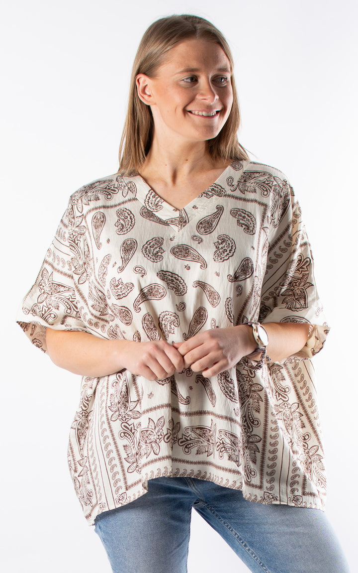 Palma Paisley V-Neck T | Ivory