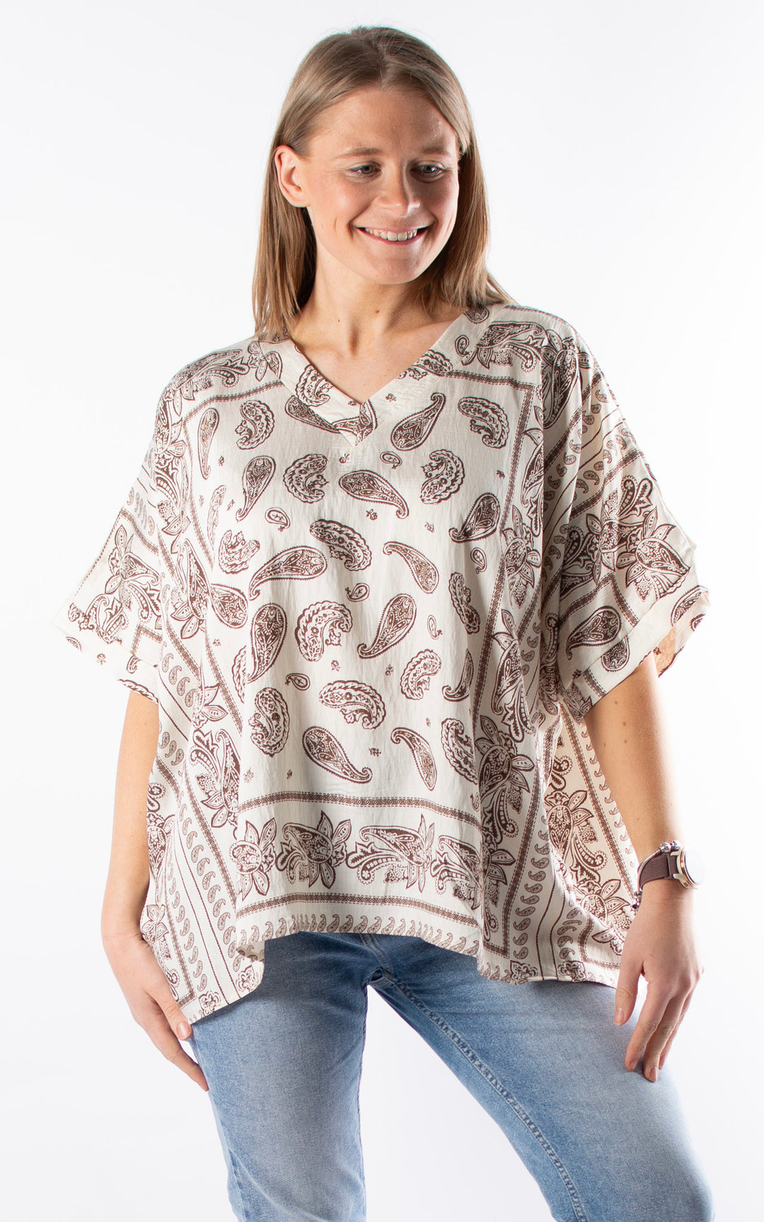 Palma Paisley V-Neck T | Ivory