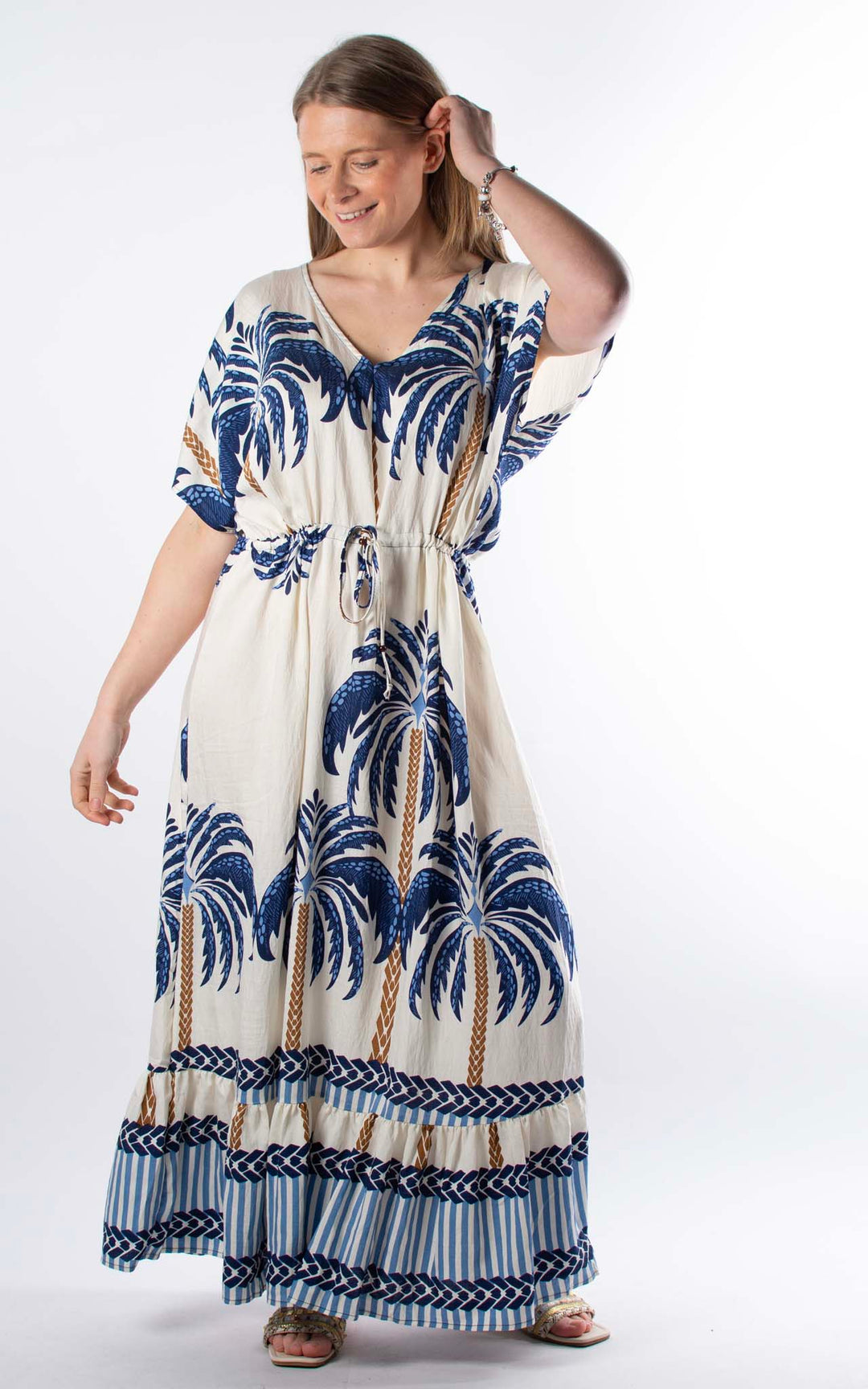 Palma Palm Drawstring Dress | Blue