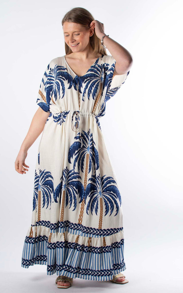 Palma Palm Drawstring Dress | Blue