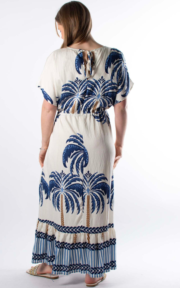 Palma Palm Drawstring Dress | Blue