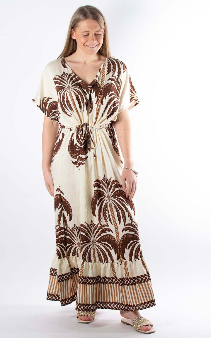 Palma Palm Drawstring Dress | Chocolate