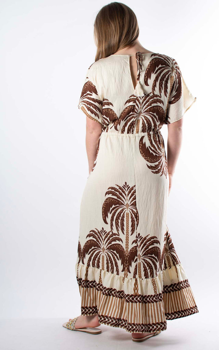 Palma Palm Drawstring Dress | Chocolate