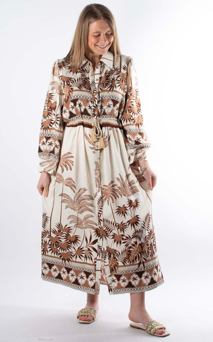 Palma Palm Shirt Dress | Chocolate