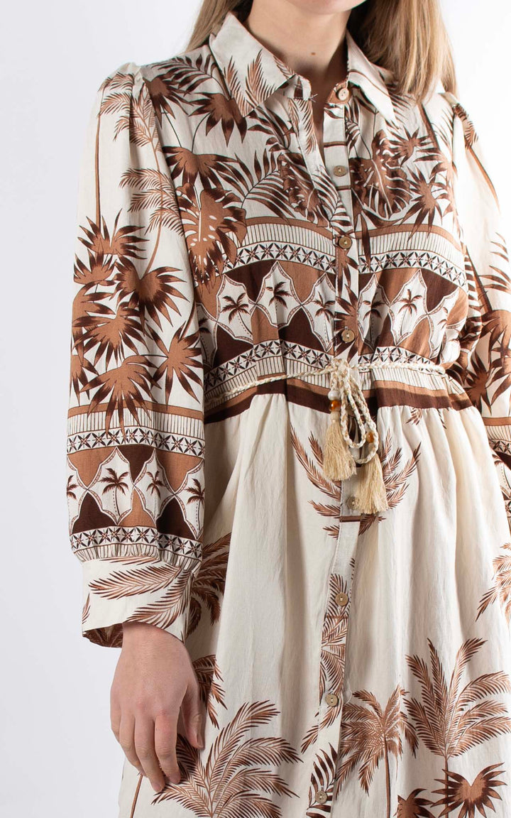 Palma Palm Shirt Dress | Chocolate