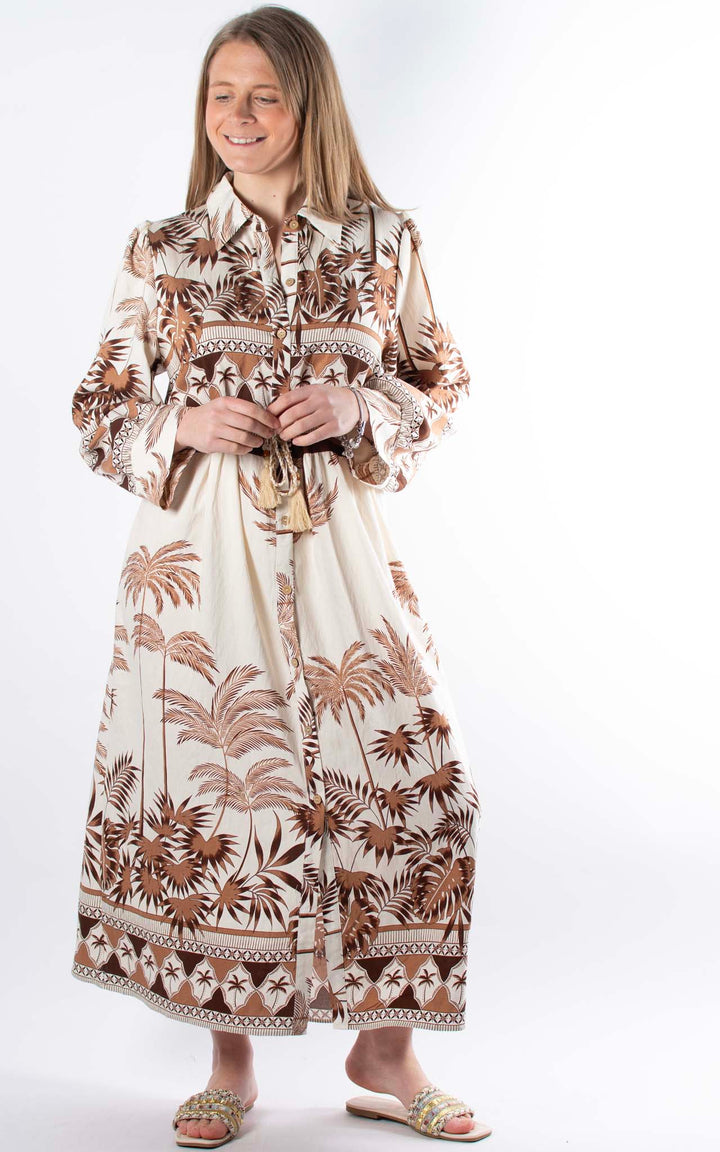 Palma Palm Shirt Dress | Chocolate