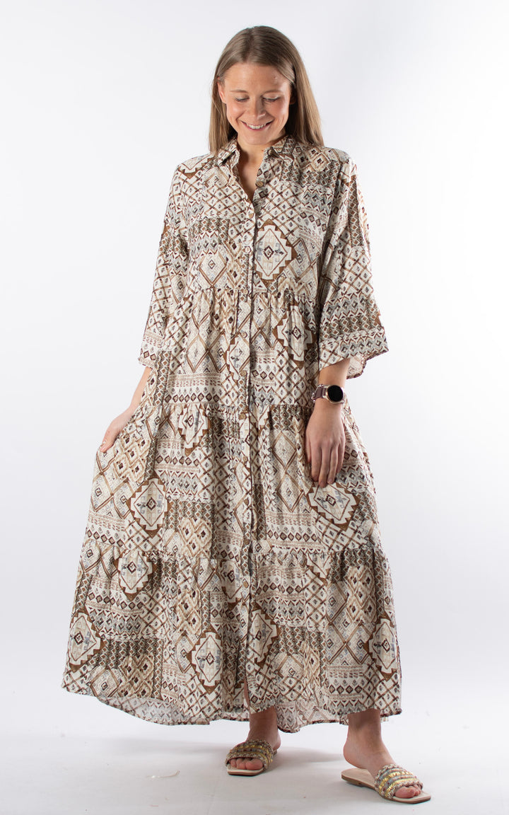 Palma Pattern Shirt Dress | Brown