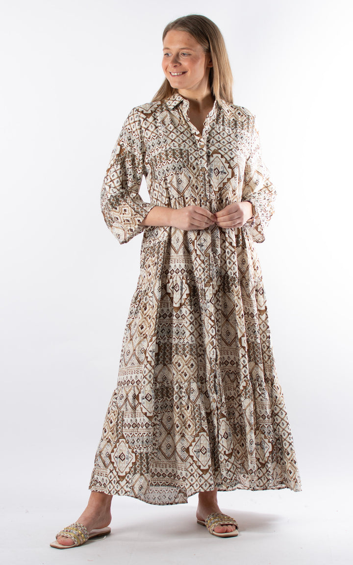 Palma Pattern Shirt Dress | Brown