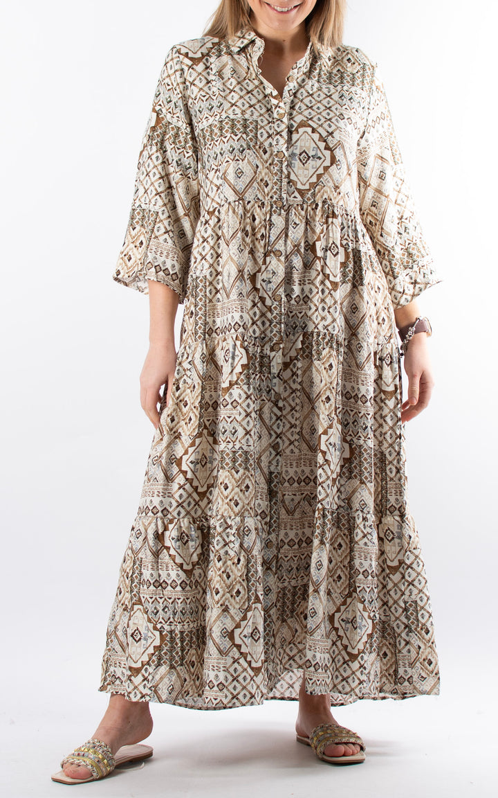 Palma Pattern Shirt Dress | Brown