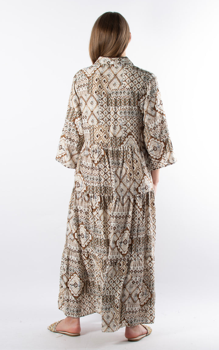 Palma Pattern Shirt Dress | Brown