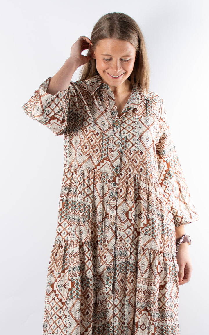 Palma Pattern Shirt Dress | Green