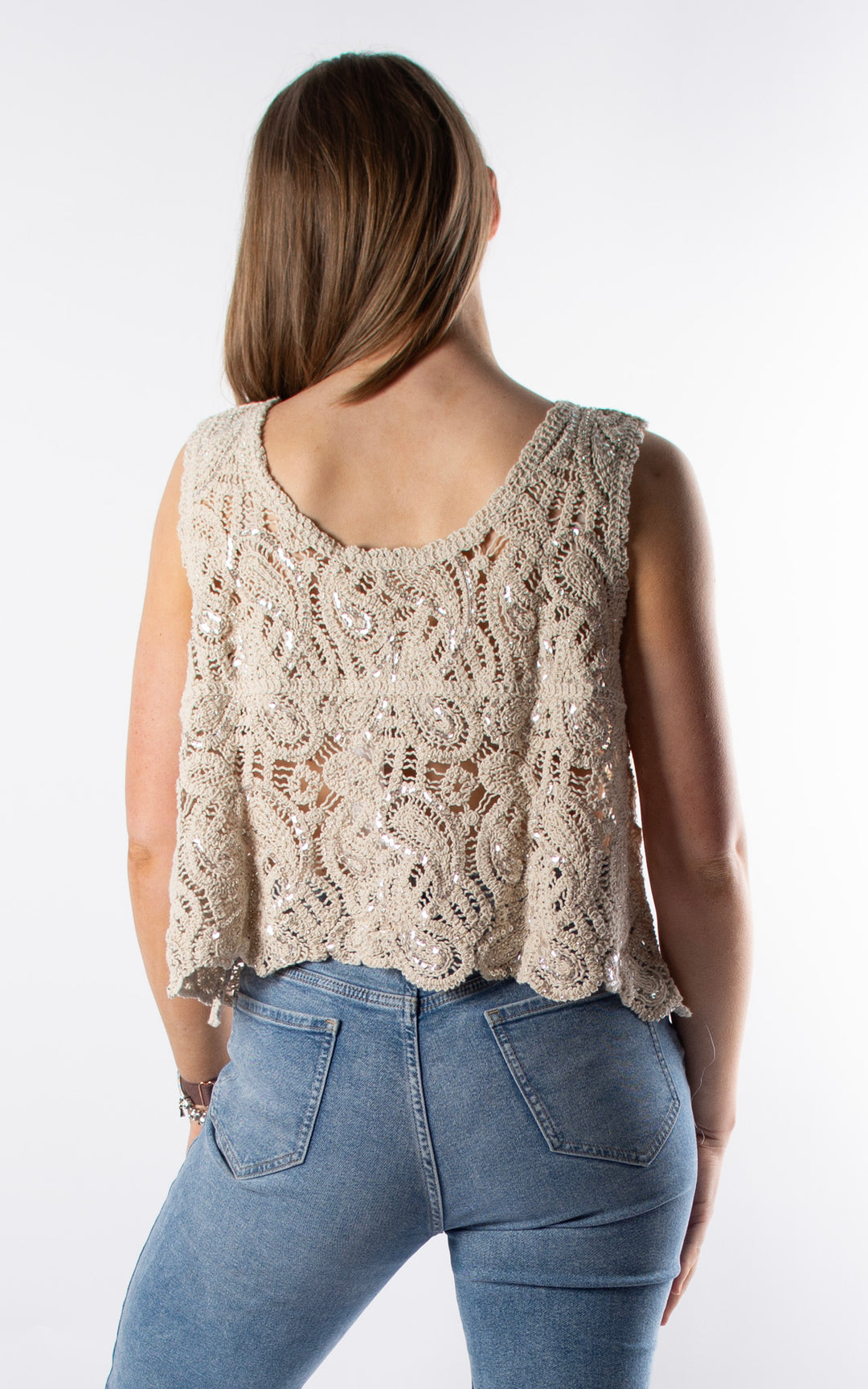 Palma Sequin Crop Vest | Beige