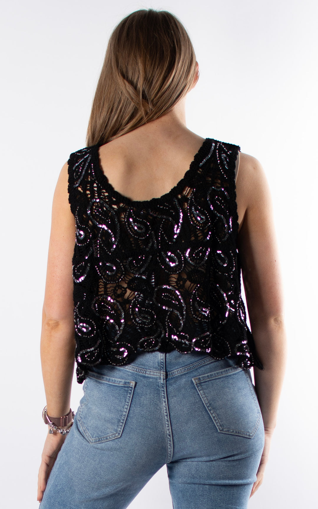 Palma Sequin Crop Vest | Black