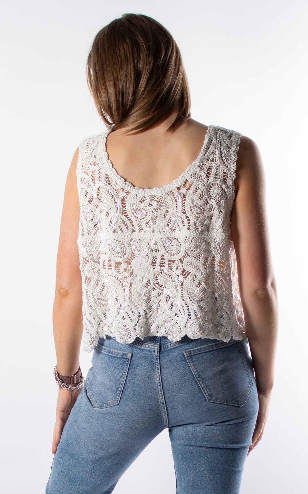 Palma Sequin Crop Vest | White