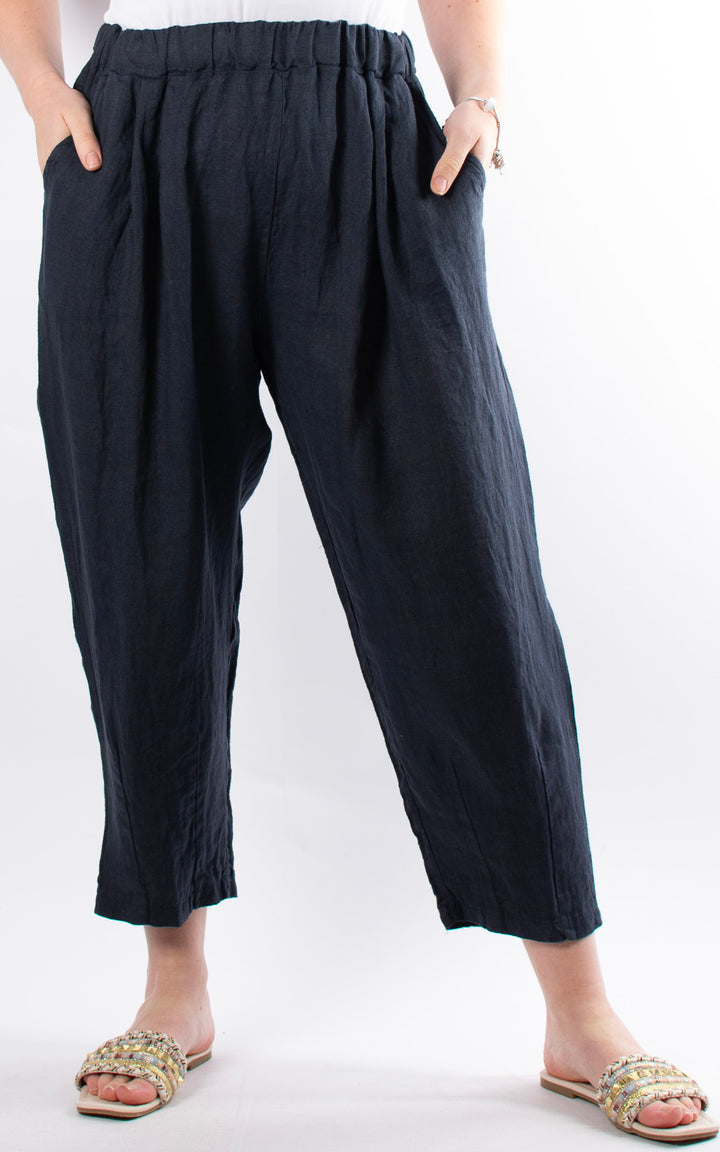 Palma Straight Leg Linen Trousers | Navy