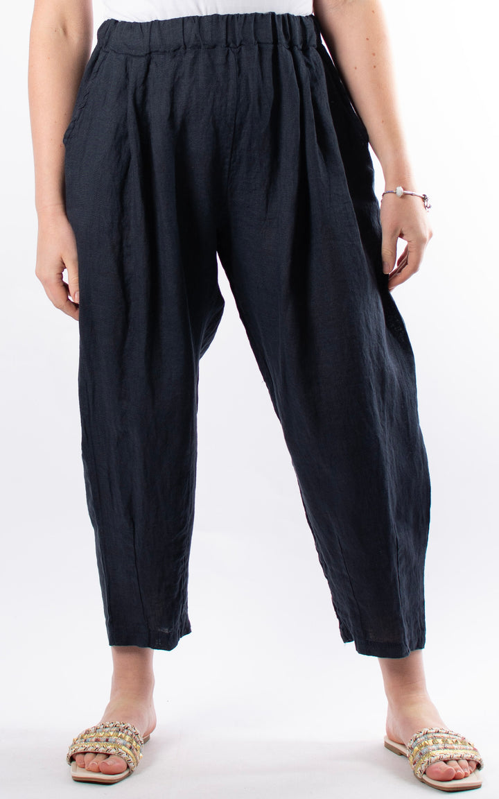 Palma Straight Leg Linen Trousers | Navy