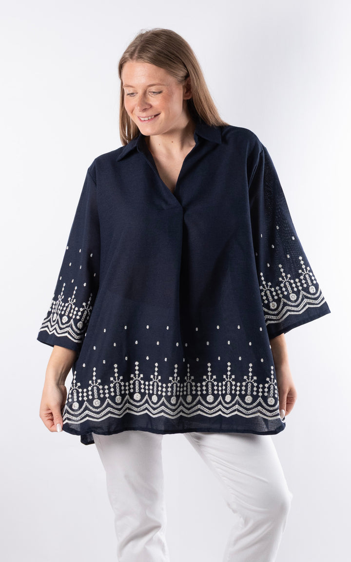 Palma V- Neck Shirt  | Navy
