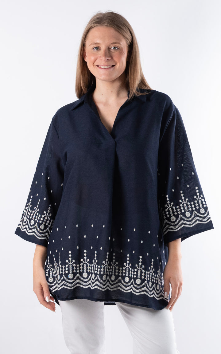 Palma V- Neck Shirt  | Navy