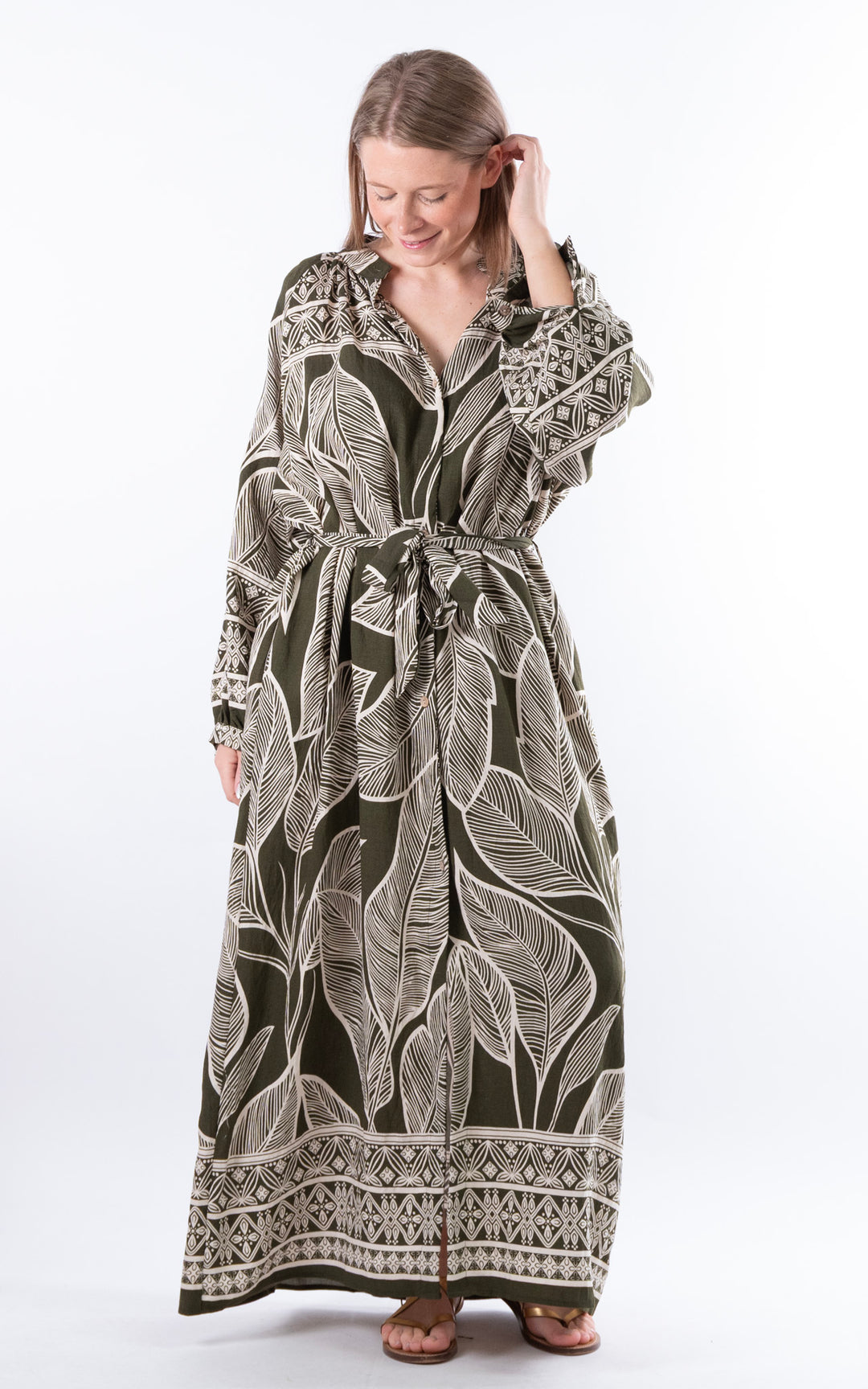 Palma Wrap Leaf Dress | Khaki