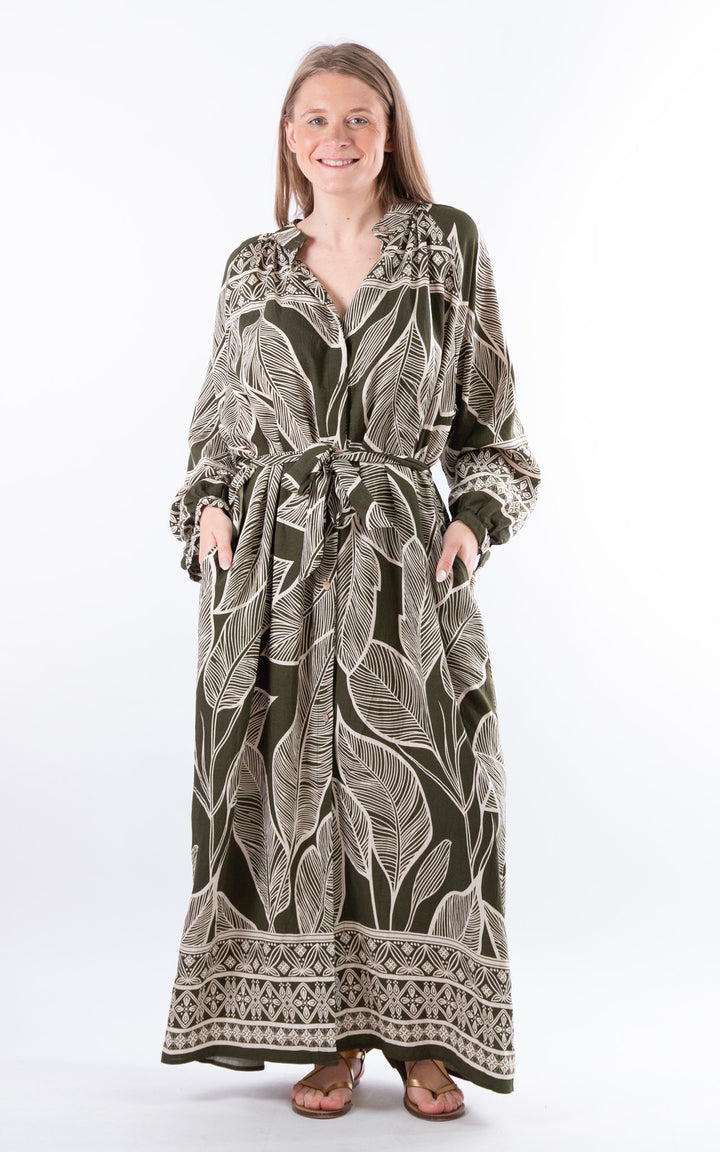 Palma Wrap Leaf Dress | Khaki