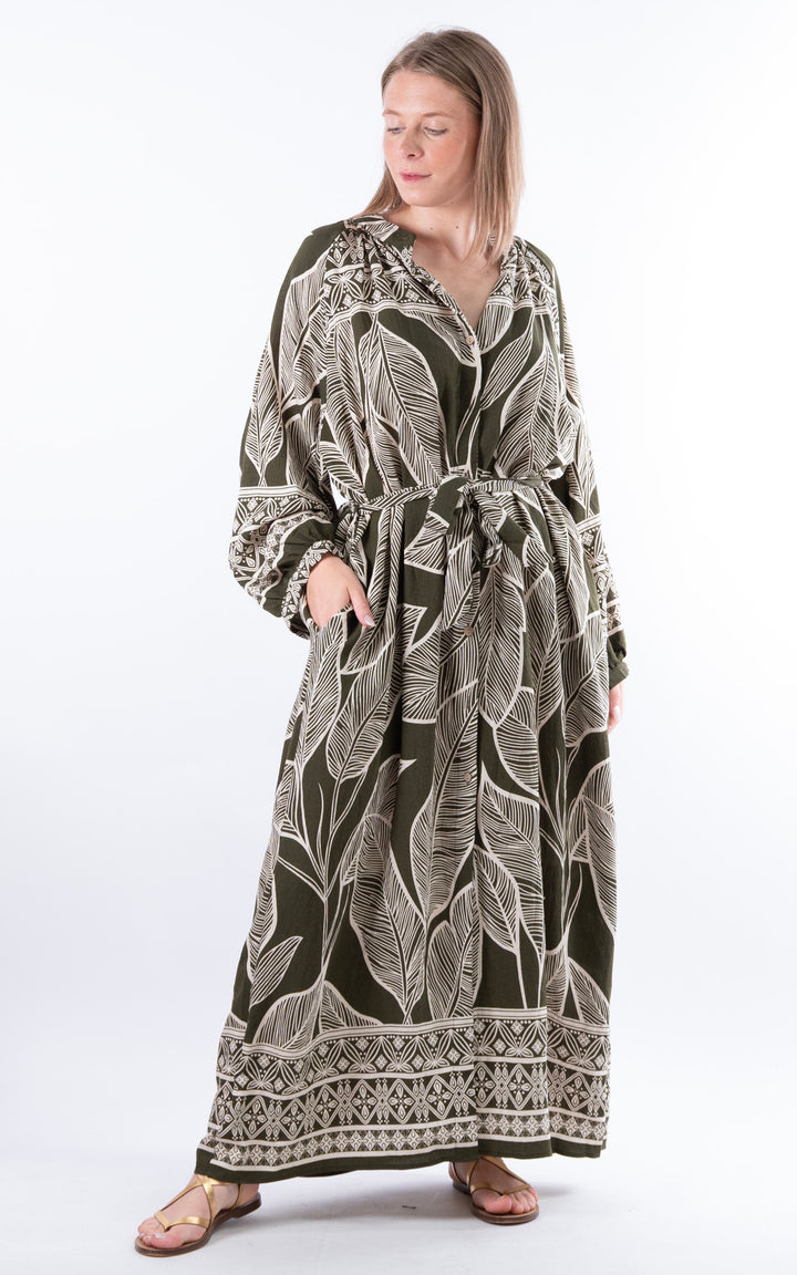 Palma Wrap Leaf Dress | Khaki