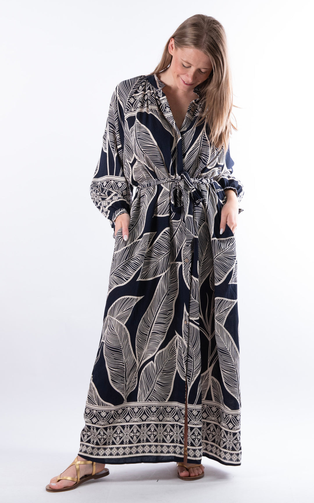 Palma Wrap Leaf Dress | Navy