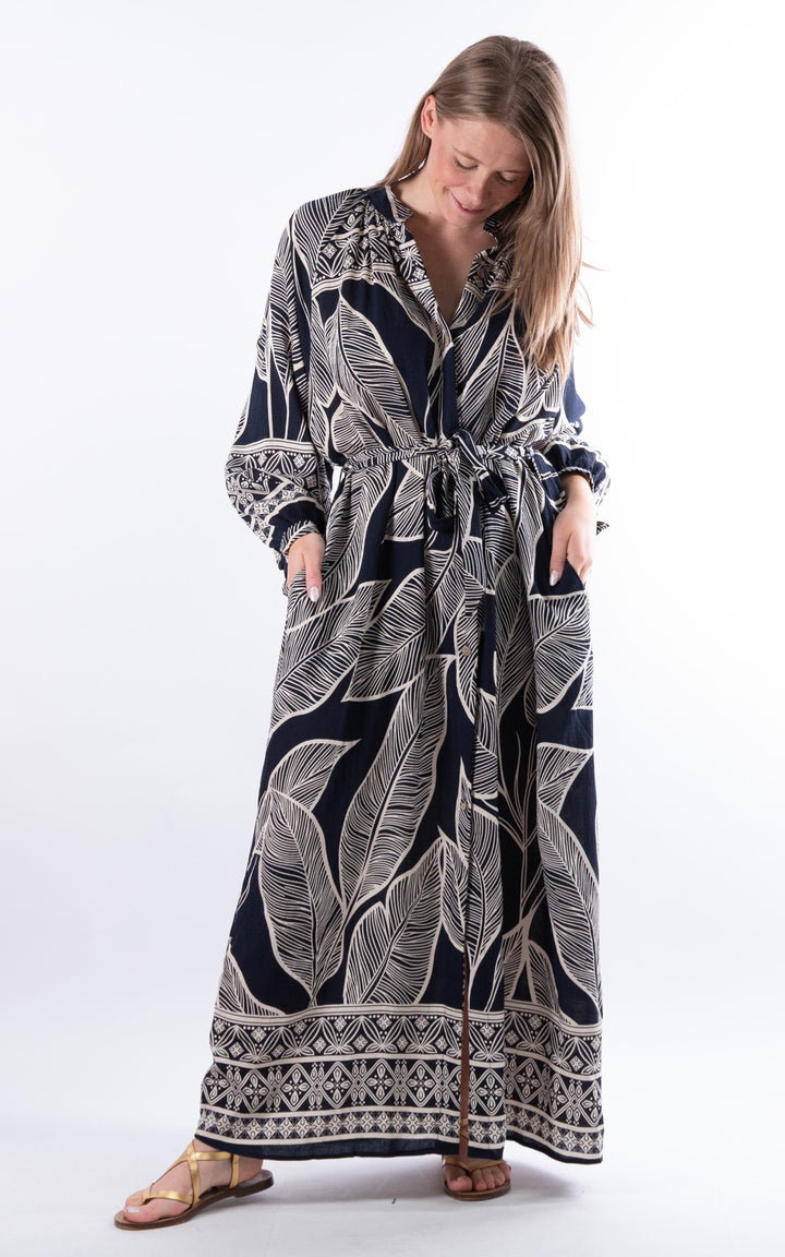 Palma Wrap Leaf Dress | Navy
