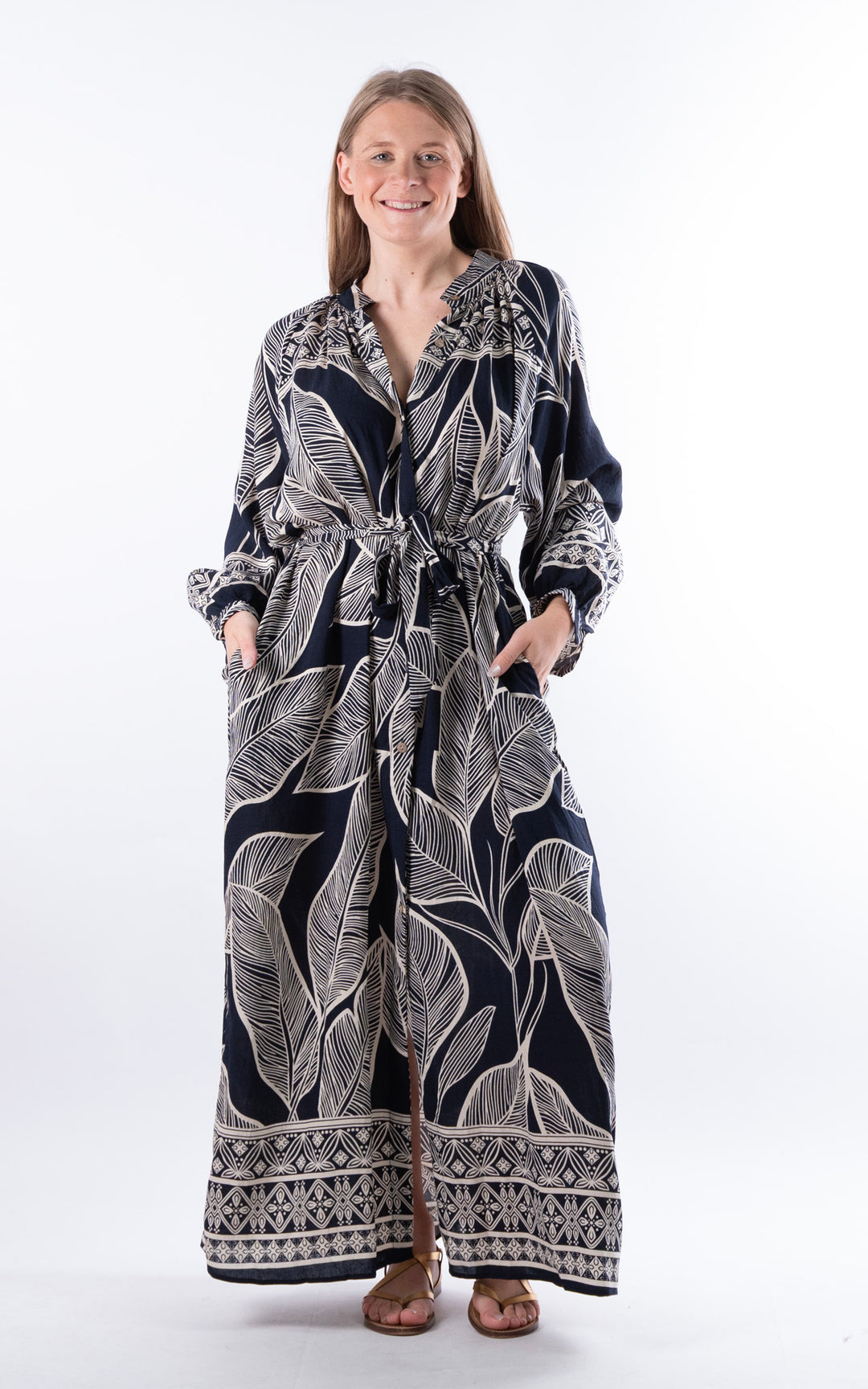 Palma Wrap Leaf Dress | Navy