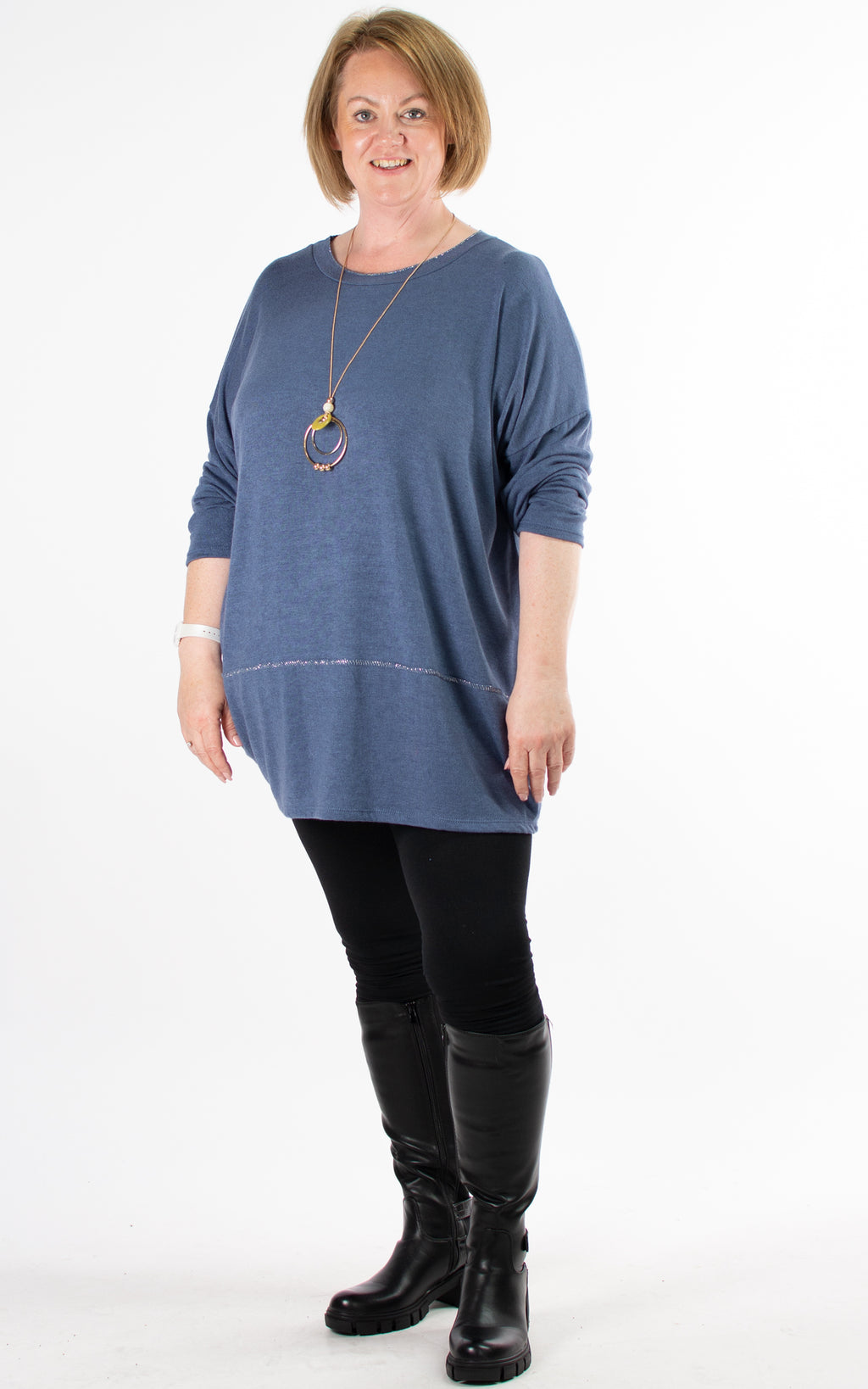 Pamela Silver Thread Details | Denim