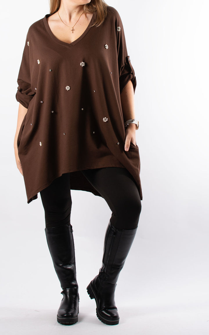 Pearl V-neck Tunic | Chocolate