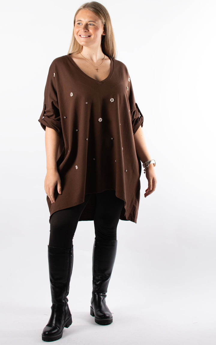 Pearl V-neck Tunic | Chocolate