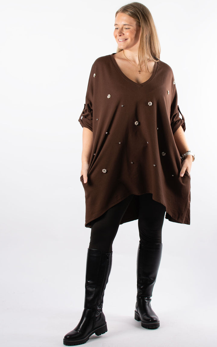 Pearl V-neck Tunic | Chocolate