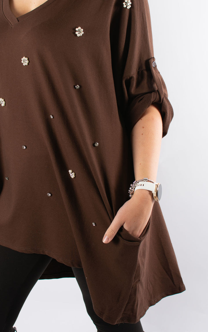 Pearl V-neck Tunic | Chocolate