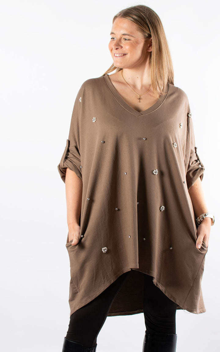 Pearl V-neck Tunic | Mocha