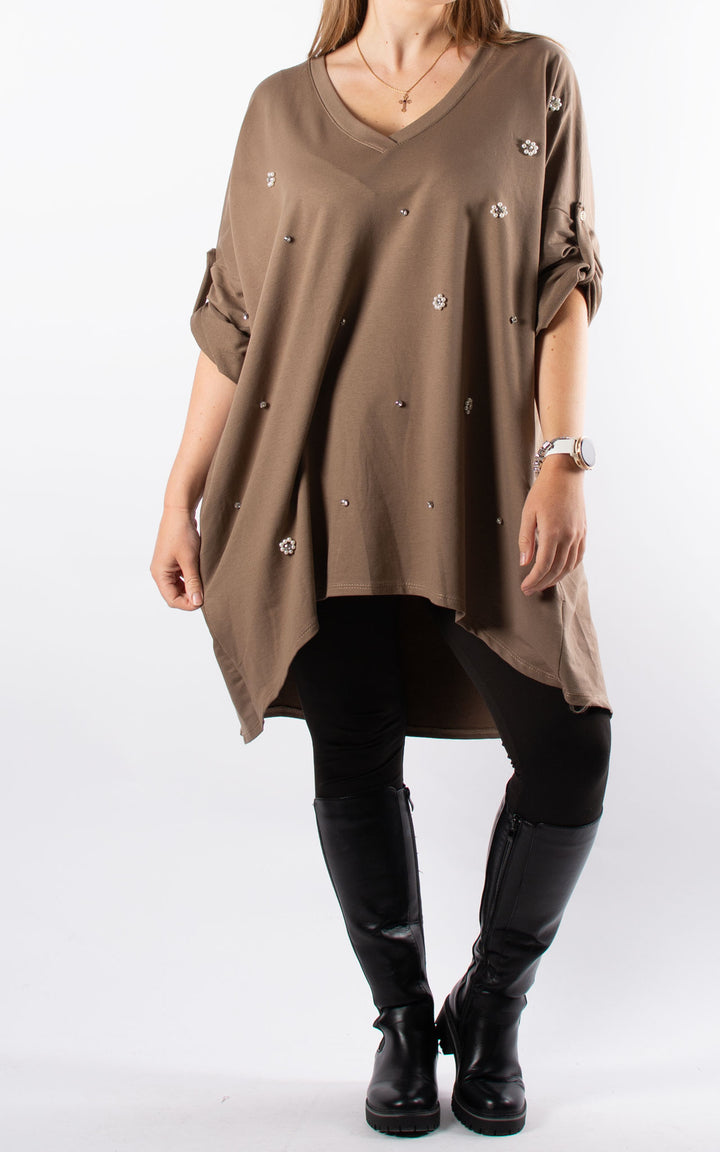Pearl V-neck Tunic | Mocha