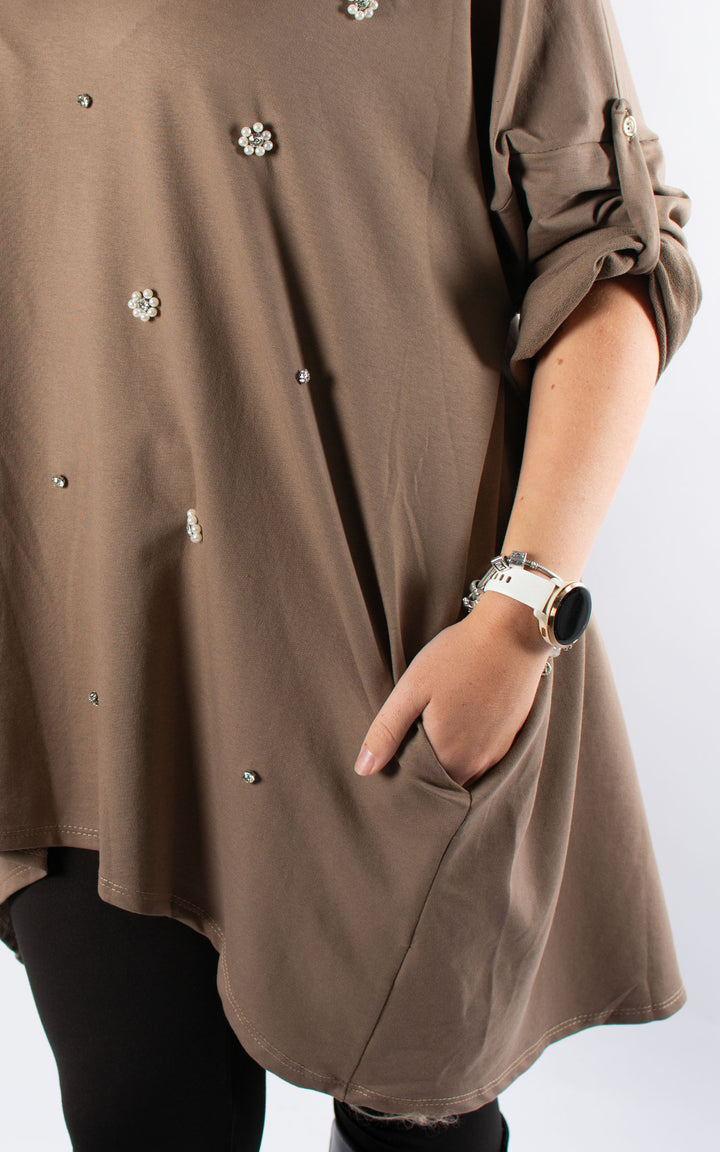 Pearl V-neck Tunic | Mocha