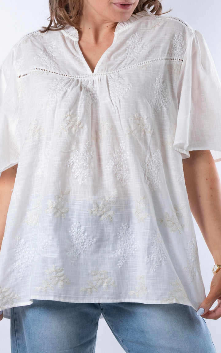 Linnea Embroidered Top | White