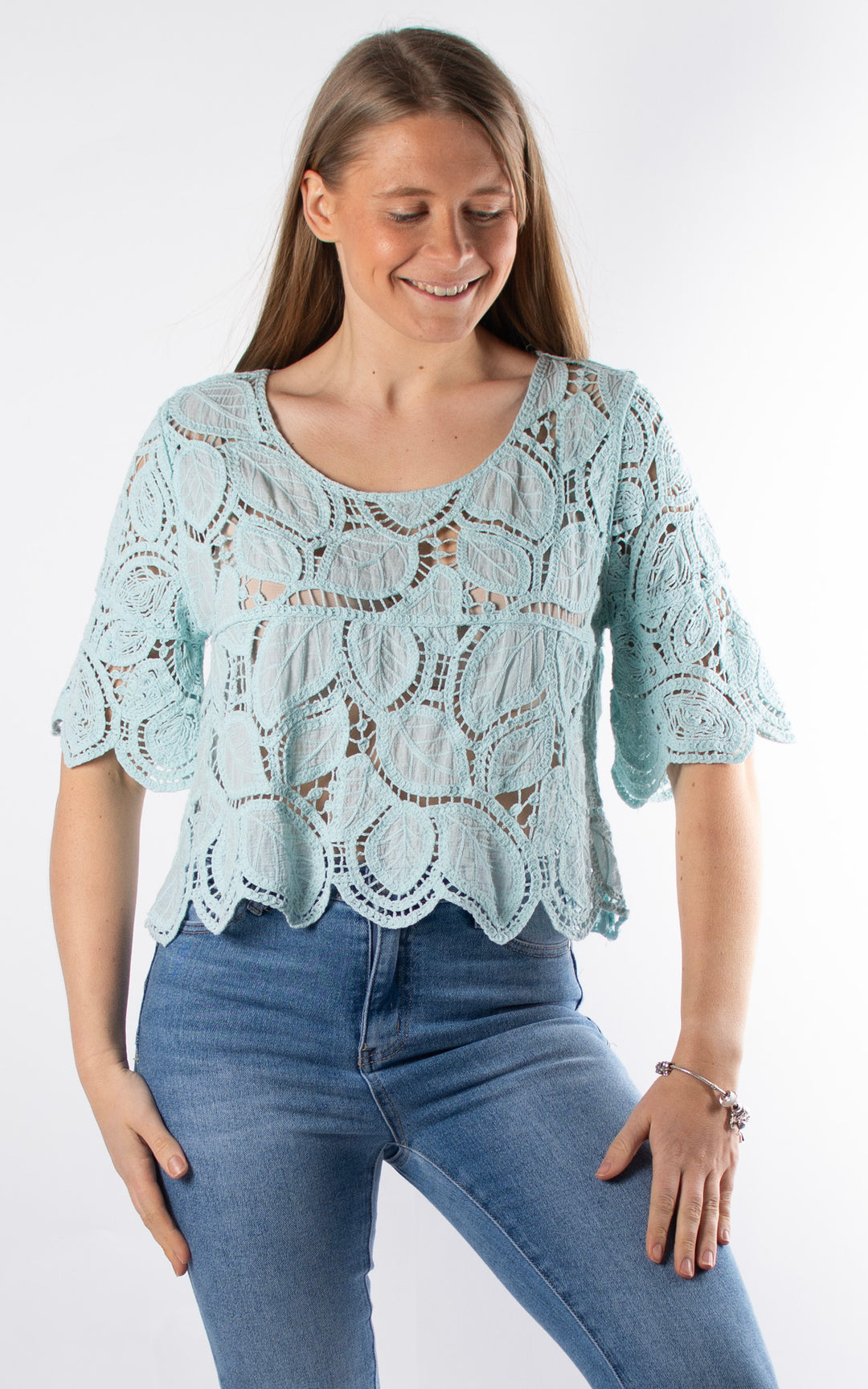 Phoebe Crochet Cropped Top | Mint