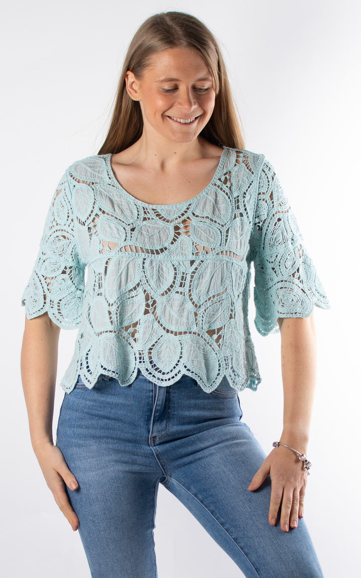 Phoebe Crochet Cropped Top | Mint