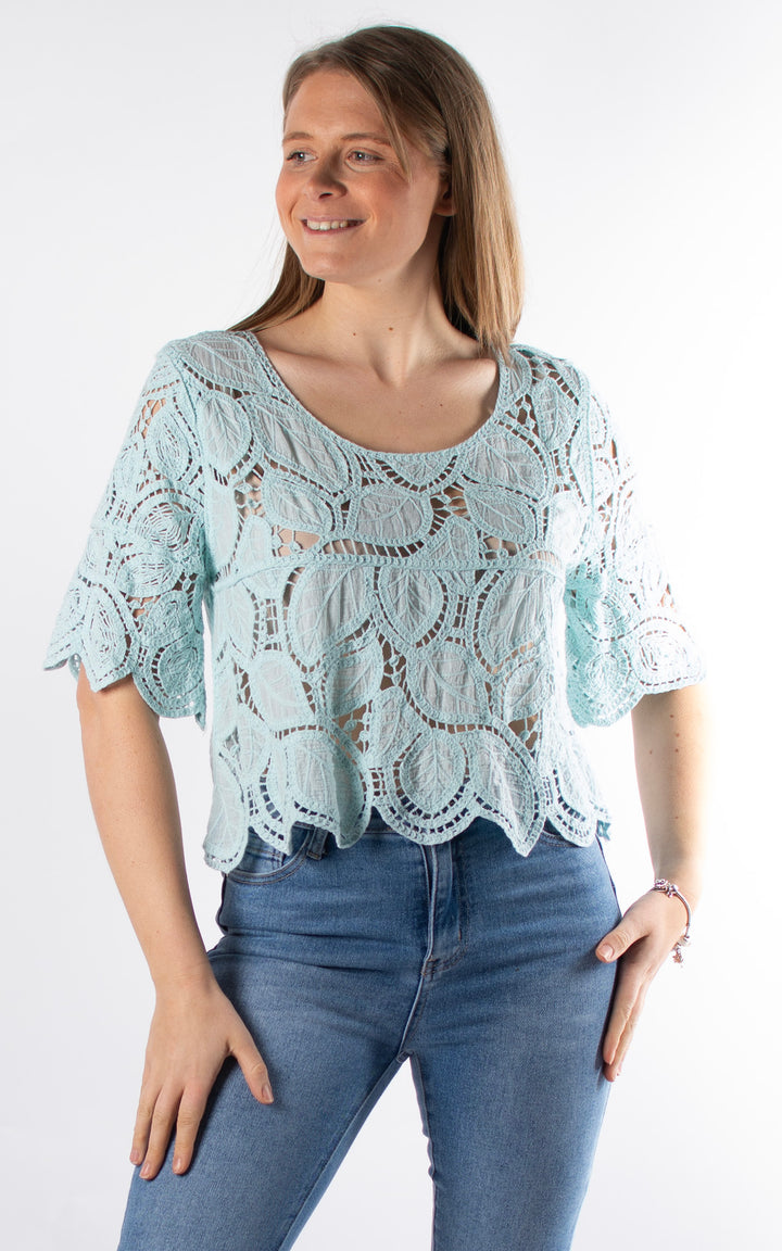 Phoebe Crochet Cropped Top | Mint