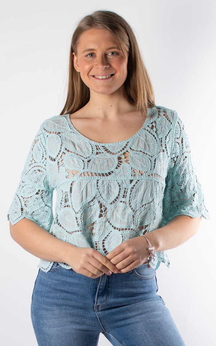 Phoebe Crochet Cropped Top | Mint